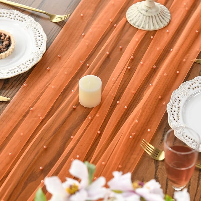 Artoid Mode Pearl Orange Gauze Table Runner 120 Inch 10FT, Seasonal Sheer - Image 4