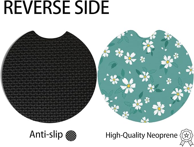 2pcs Cute Blue Flowers Car Coasters, Absorbent Universal neoprener Cup Holder - Image 4