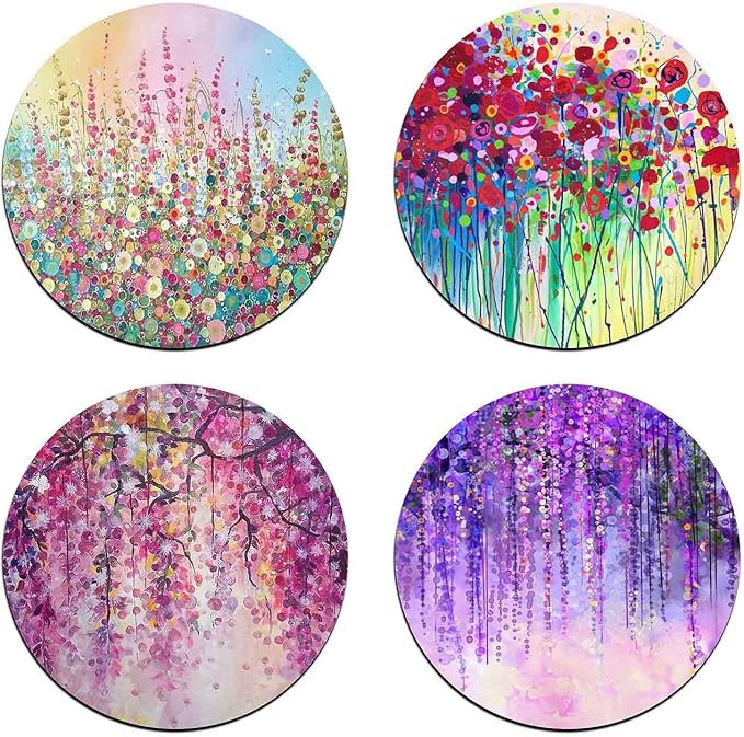 Colorful Watercolor Flowers Round Coaster Set of 4-Made of Recycled Rubber by QJ+CMJ