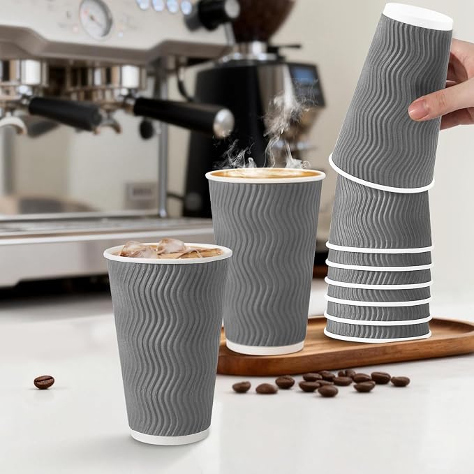 Clawsoff 500 Pack 16 oz Coffee Cups Disposable Insulated Paper Cup Gray | - Image 4