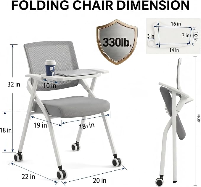 2 Pack Foldable Office Training Chairs - Image 2