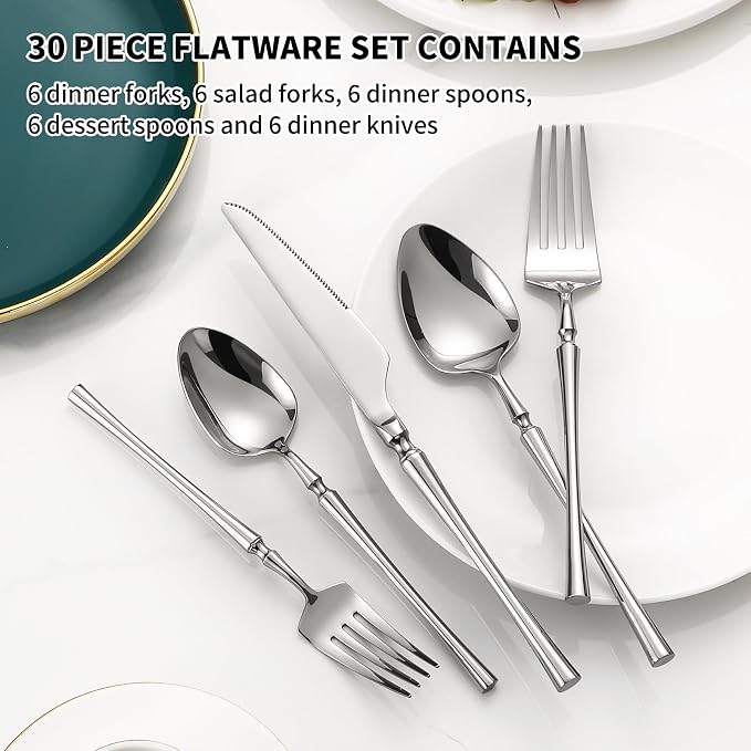 Lazycorner 30 Pcs Silverware Set Flatware Set 18/10 Stainless Steel Utensils - Image 3