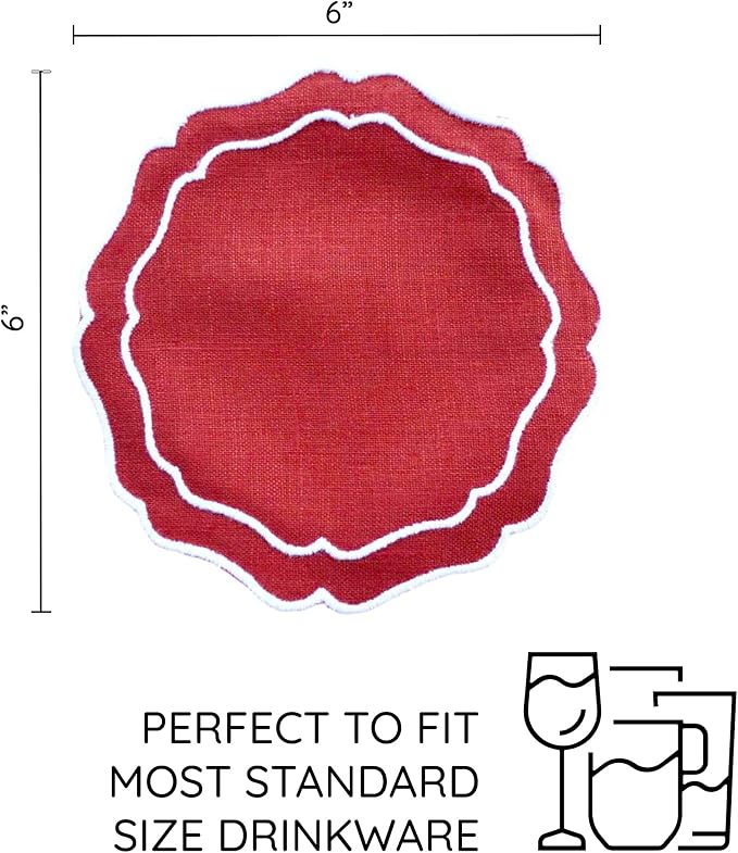 Linen Coasters for Drinks Set of 6, Fabric Coasters - Image 3
