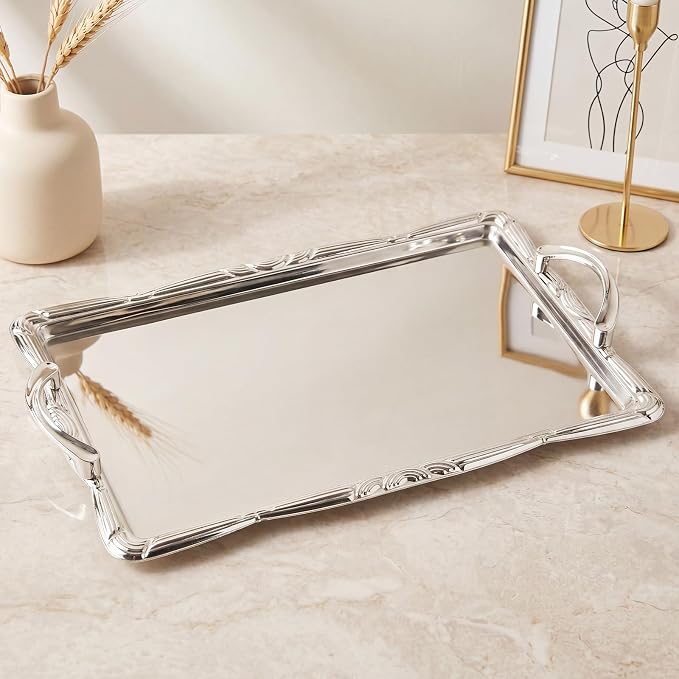 4 Pack Serving Tray with Handles 16.5 x 10.9 Inch Large Metal Plate Floral - Image 7