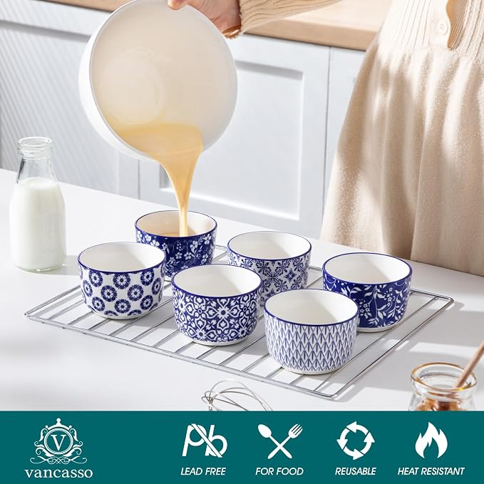 vancasso Selene 6 Oz Porcelain Ramekins Set of 6, Soufflé Dessert Cups | - Image 3