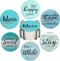 Coasters for Drinks, Ceramic Stone, Teal Blue | Beach Wood Antique Absorbent by Britimes