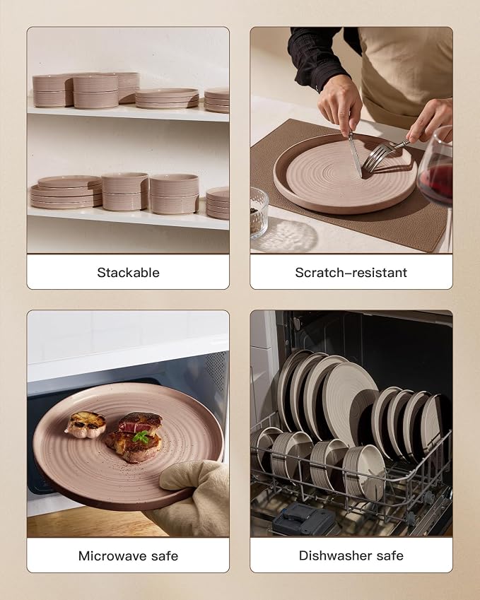 Stoneware Dinnerware Sets for 4, Plates and Bowls, Chip & Scratch Resistant - Image 5