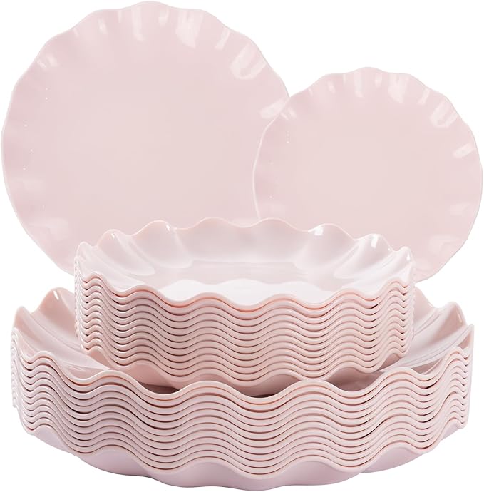 LIYH 24 Pcs Pink Plastic Plates Reusable, Light Weight Daisy Wavy Plate Parties by LIYHLoveinyourheart