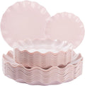 LIYH 24 Pcs Pink Plastic Plates Reusable, Light Weight Daisy Wavy Plate Parties by LIYHLoveinyourheart