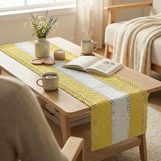 Artoid Mode Yellow Farmhouse Woven Table Runner 12x90 Inch | Holiday Rustic - Image 5