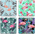 Tropical Flamingo Square Coaster Set by QJ+CMJ