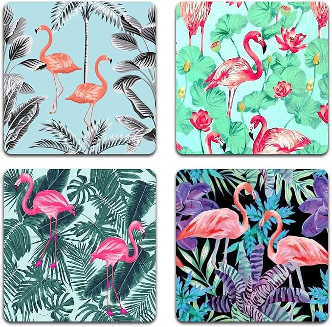 Tropical Flamingo Square Coaster Set by QJ+CMJ