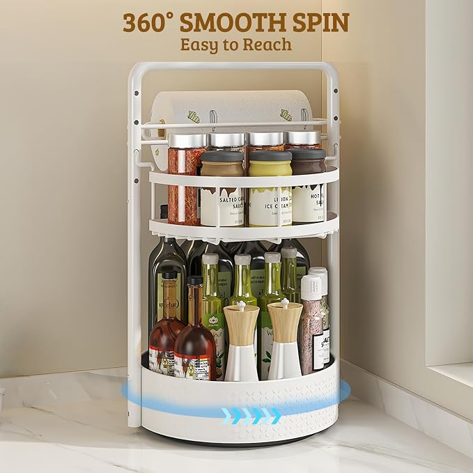 Rotating Spice Rack with Paper Towel Holder, Durable Iron, Seasoning Organizer - Image 4
