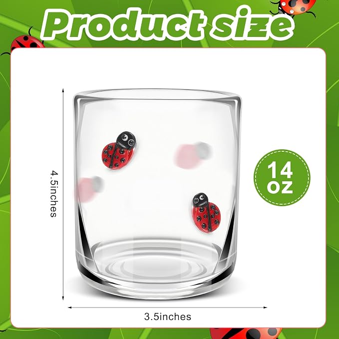 SiliFine 2 Pcs Ladybug Icon Juice Glasses - 14oz Cute Ladybug Stemless Wine - Image 2