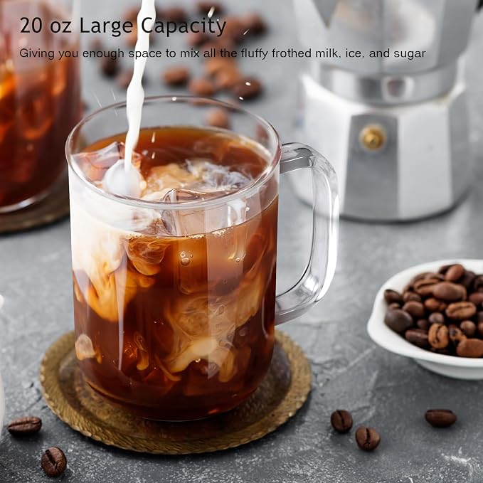 Glass Coffee Mugs, 20 oz Ice Coffee Cups Set of 6, Large Clear Tea Cups - Image 4