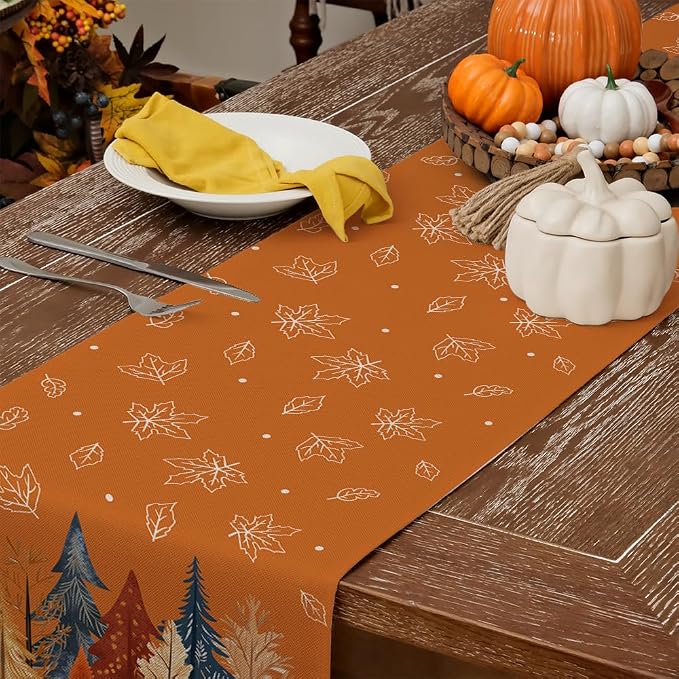 Fall Watercolor Tree & Maple Leaves Table Runner 13x36 Inch, Rustic Farmhouse - Image 4