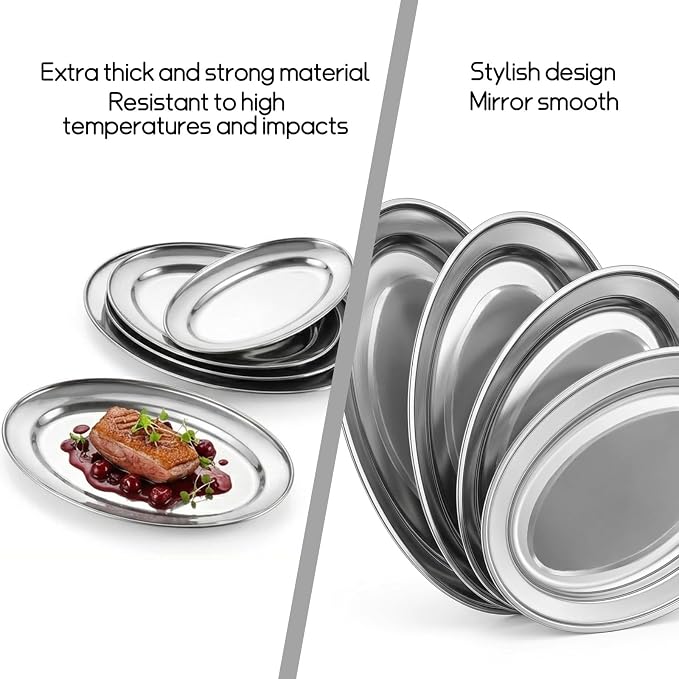 4 Pcs Stainless Steel Serving Tray, 11.8" 12.6" 13.4" 15.7" Heavy Duty Metal - Image 6