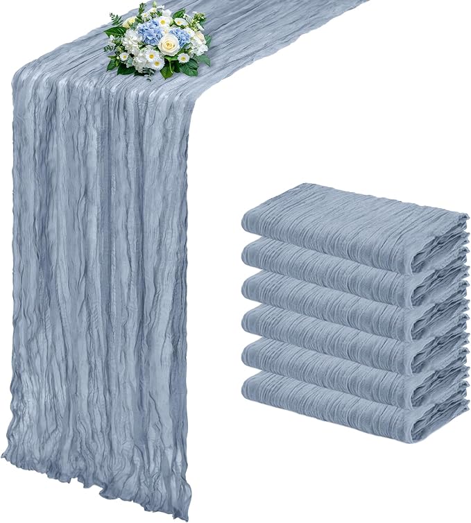 6 Pack Dusty Blue Cheesecloth Table Runner 17x108 Inch Semi Sheer Boho Gauze by Unknown