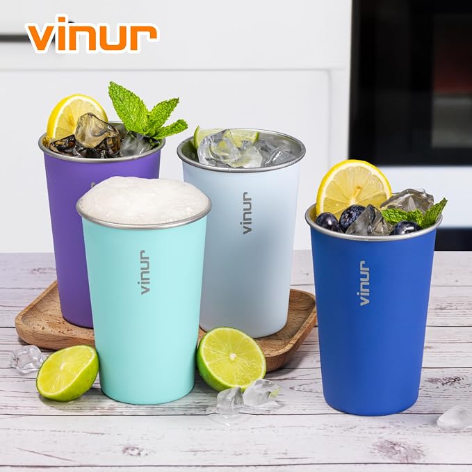VINUR Stainless Steel Cups-16 oz Colorful Metal Drinking Glasses 4 Pcs | 16 oz - Image 5