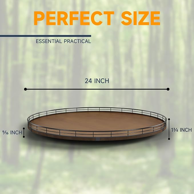 AMH 24-Inch Extra Large Farmhouse Oak Lazy Susan Organizer, Walnut Finish | - Image 5