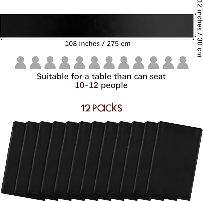 Aneco 12 Pack Satin Table Runner 12 x 108 Inch Black Long Wedding Satin Silk - Image 2