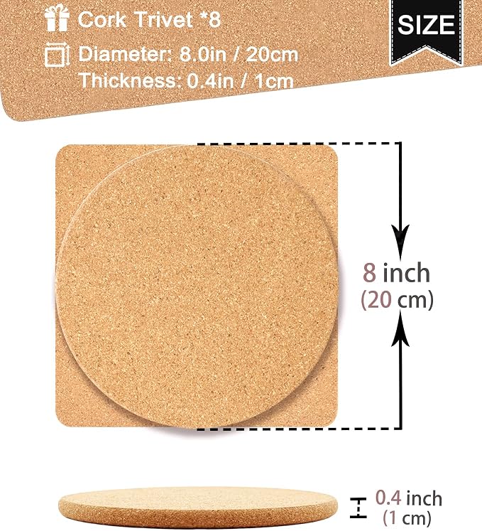 Cork Trivets for Hot Dishes, Hot Pots and Pans, 8 Inch 8 Pcs | High Density - Image 3