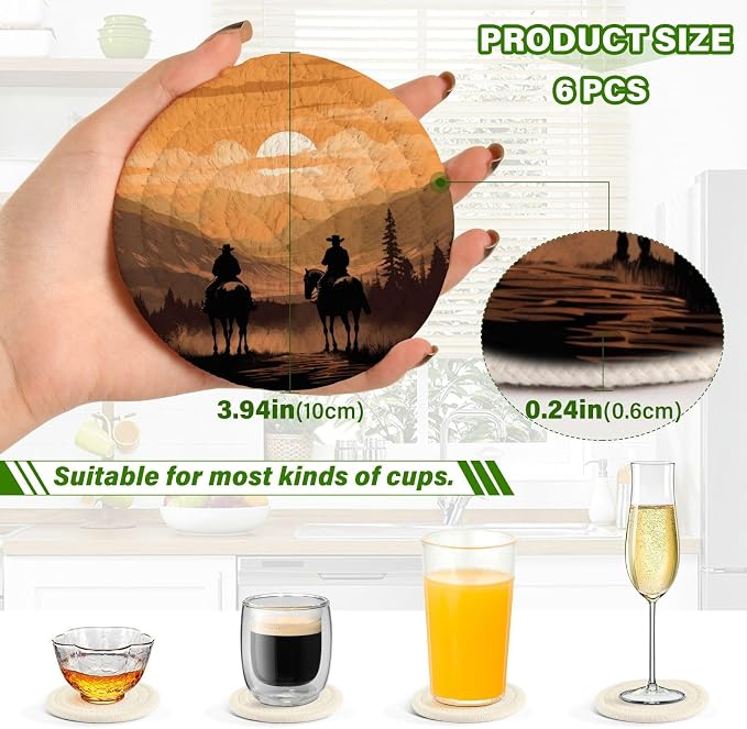 YETTASBIN Western Cowboy 6 Pcs Drink Coasters - Image 3