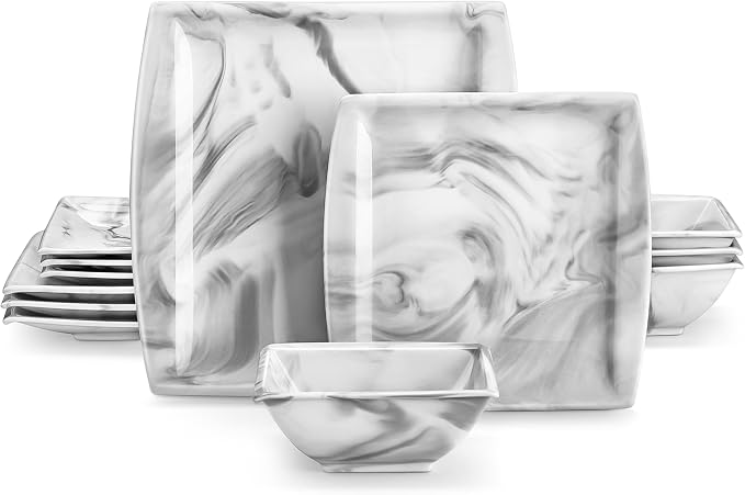 MALACASA Plates and Bowls Sets, 12-Piece Porcelain Dinnerware Sets by MALACASA
