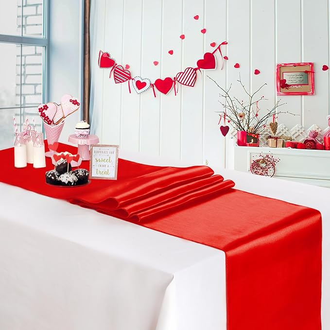 Red Table Runners 20 Pack 12x108 inch Silk Satin Smooth Fabric | Satin Table - Image 2
