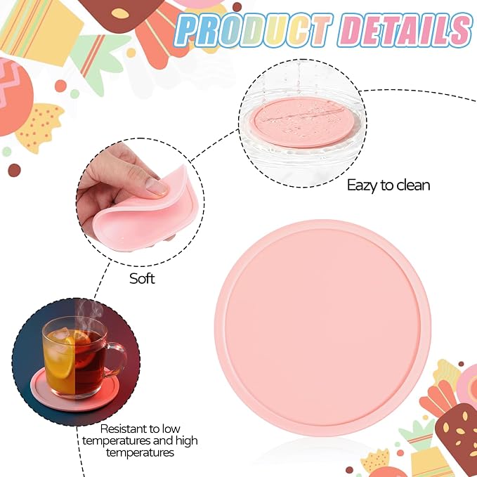 3 PCS Silicone Coasters, Non-Slip Desk Coasters Pink Round Coaster Heat - Image 4
