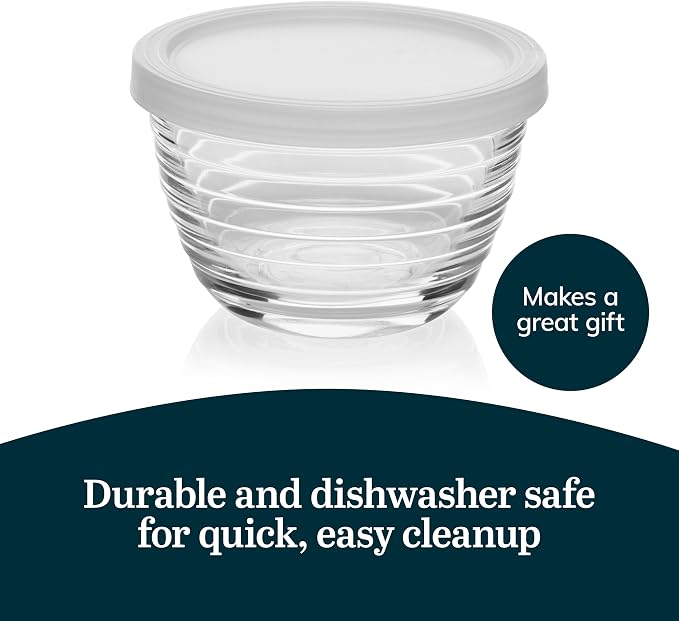 Libbey Small Glass Bowls with Lids Set of 8, Food Storage Prep Containers | Set - Image 5