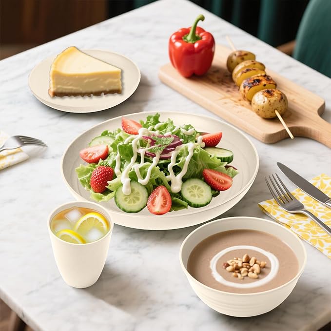 Wheat Straw Dinnerware Sets for 8, Kitchen Dish Set - Image 3