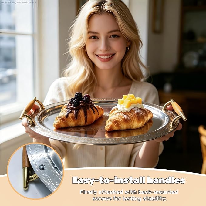 4 Pack Oval Silver Tray with Handles, Stainless Steel Serving Tray, Metal - Image 3