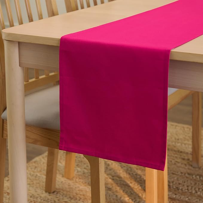 Encasa XO Table Runner, Cotton Canvas Dining Runner 13"x104" | Hot Pink by EncasaXO