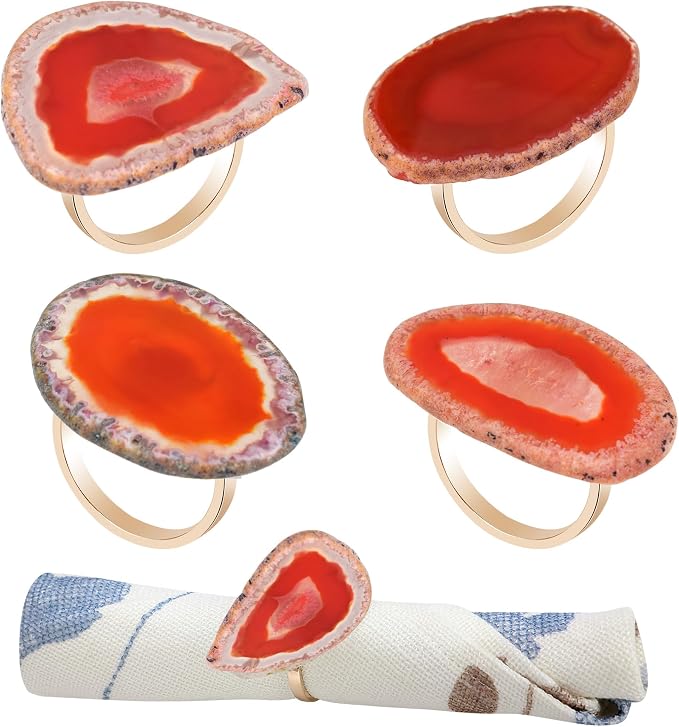 CozyTower Agate Napkin Rings Set of 4, Unique Geode Napkin Rings | Gold Napkin by CozyTower