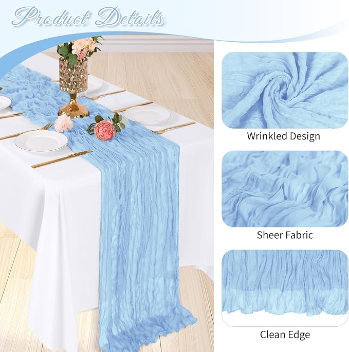 6 Pack Baby Blue Cheesecloth Table Runner, 17 x 108 inch, Semi Sheer Boho - Image 4