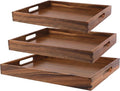Acacia Wood Tray Set of 3, Stackable Serving Trays by ZOVANO