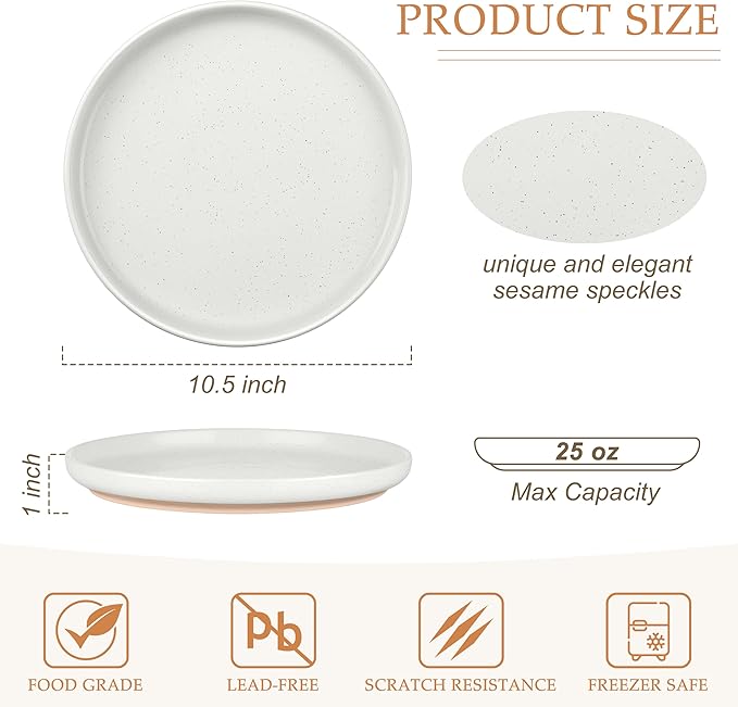 LIANYU Stoneware Dinner Plates Set of 6, 10.5 Inch Porcelain Dinner Plates - Image 2