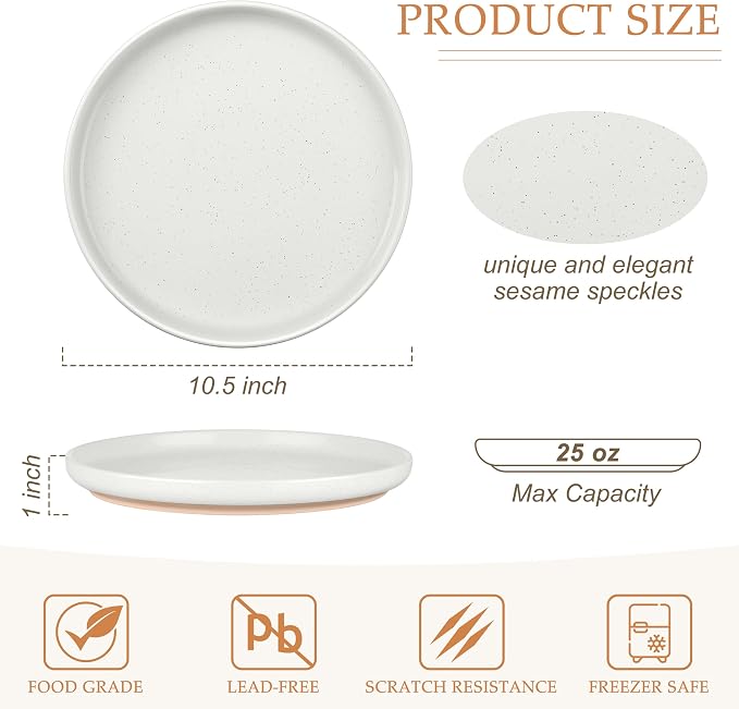 LIANYU Dinner Plates Set of 4, 10.5 Inch Stoneware Plate - Image 2