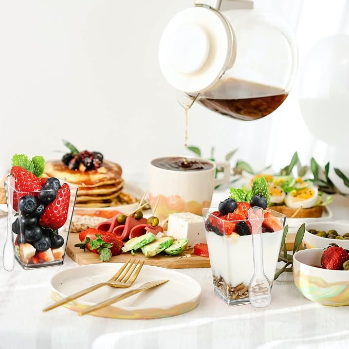 Eupako 100 Pack 5 oz Square Clear Plastic Dessert Cups - Image 6