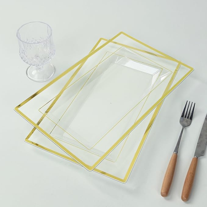 Efavormart 10 Pack Clear Rectangular Plastic Serving Trays - Image 2