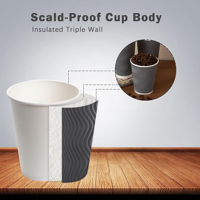 Clawsoff 120 Pack 12 oz Coffee Cups Disposable Insulated Paper Cup Gray | - Image 3