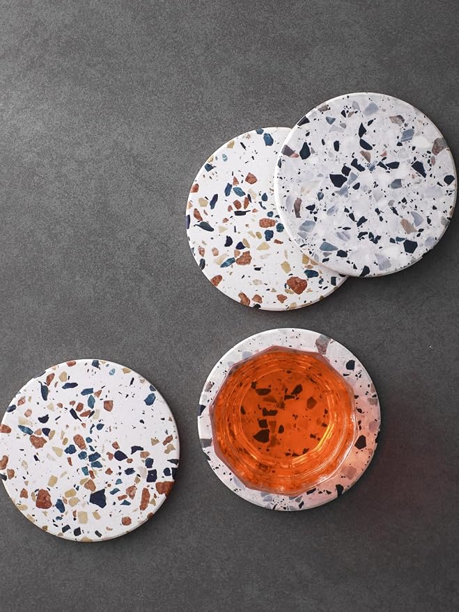 LIFVER Coasters Set of 6, Terrazzo Style Ceramic Drink Coasters - Image 4