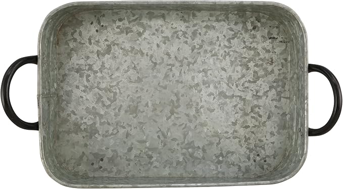 Galvanized Metal Serving Trays Iron Black Handles, Farmhouse Tray - Image 3