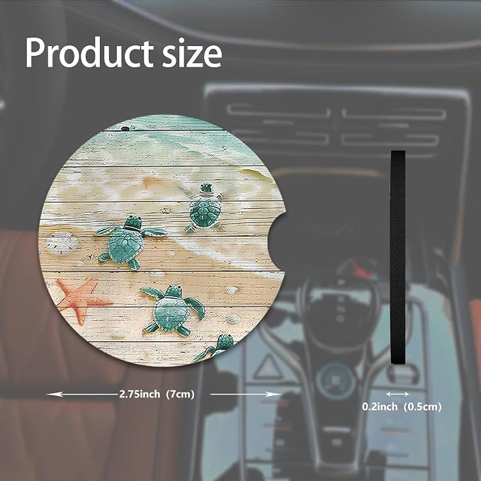 2pcs Cute Sea Turtles Car Coasters, Absorbent Universal neoprener Cup Holder - Image 2