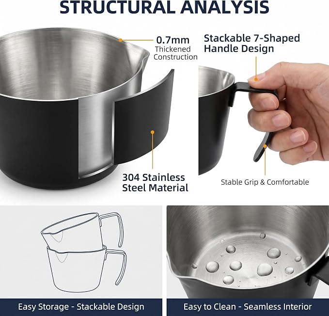 2Pc Espresso Measuring Cups, Double Spouts Stainless Steel - Image 3