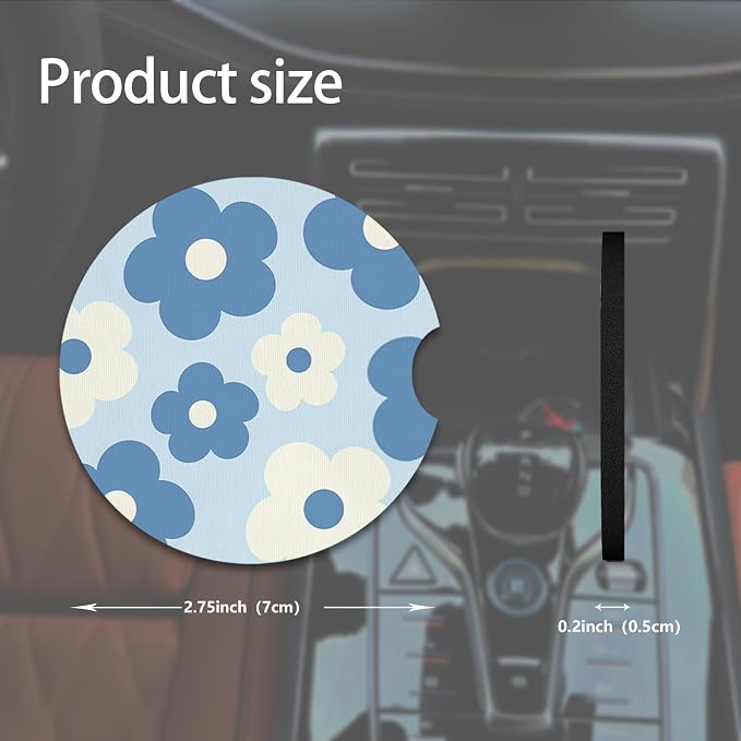 2pcs Cute Flowers Car Coasters, Absorbent Universal neoprener Cup Holder - Image 2