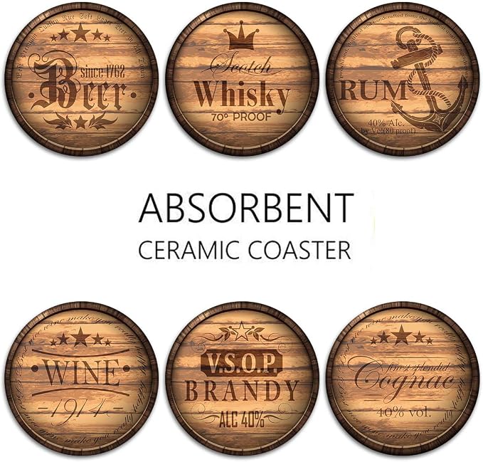 Coasters for Drinks, Ceramic Stone, Wooden Rustic | Farmhouse Wood Absorbent - Image 6