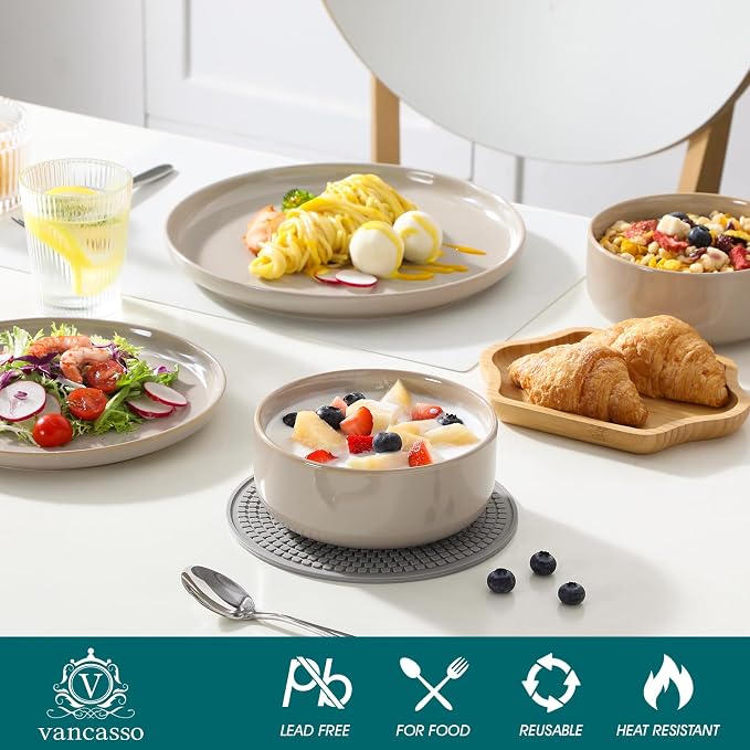 vancasso PLAYA Plates and Bowls Sets, 12 Pieces Grey Dinnerware Sets - Image 4