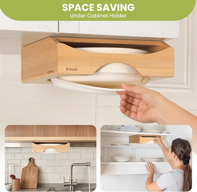 9-inch Paper Plate Dispenser Under Cabinet, Bamboo Paper Plate Holders - Image 3